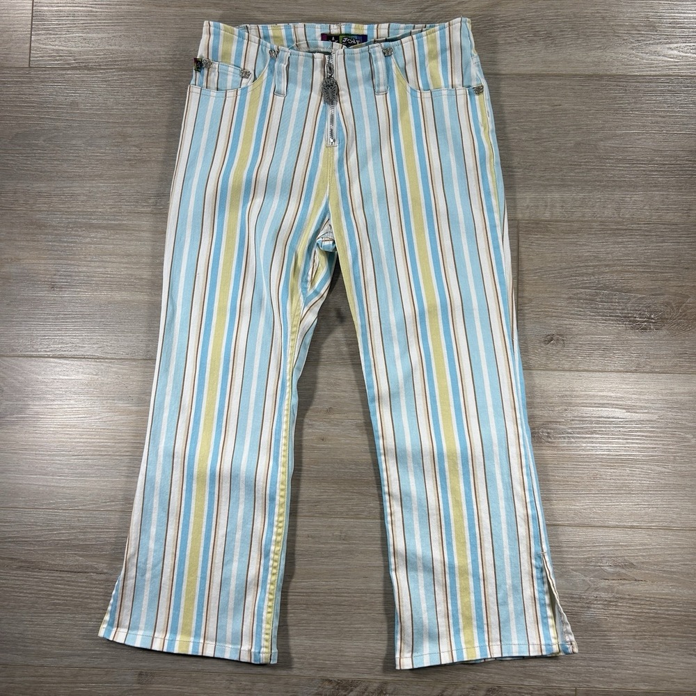 Jolt Girls 14 Blue‎ Striped Capris Butterfly Zipper Closure Y2K Cotton Blend